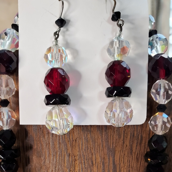 Vintage necklace Bracelet earring set. AuroraBorealis black garnet glasscrystal - Picture 6 of 15